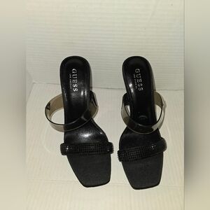 Guess Black Heeled Sandals with Clear Strap
